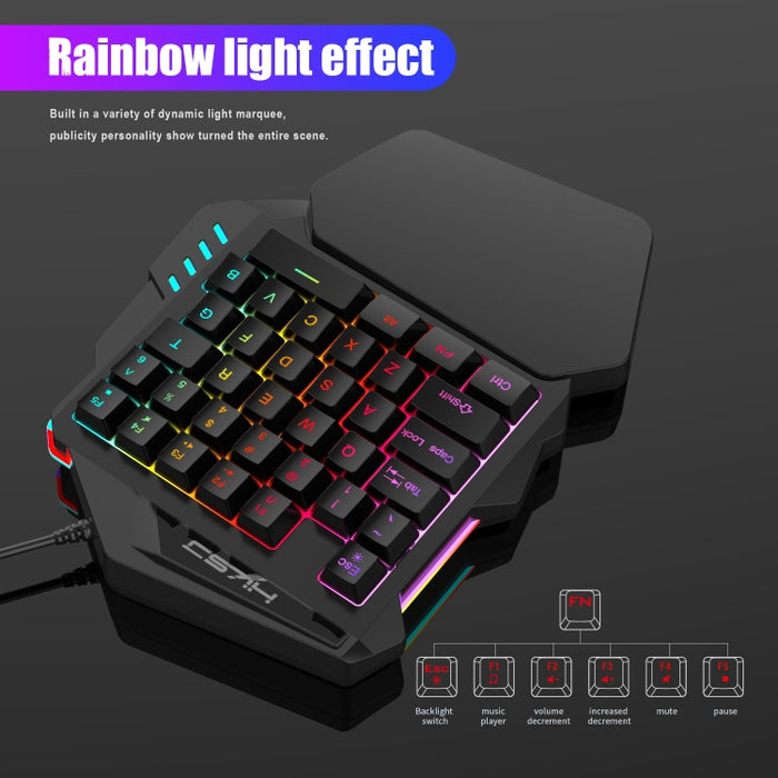 HXSJ V100 Teclado para juegos con cable, retroiluminación de siete colores, mecánico, universal, con una sola mano, 35 teclas, eje azul, longitud: 1,6 m