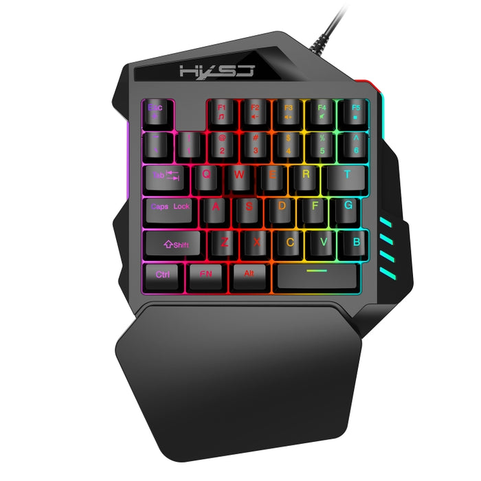HXSJ V100 Teclado para juegos con cable, retroiluminación de siete colores, mecánico, universal, con una sola mano, 35 teclas, eje azul, longitud: 1,6 m