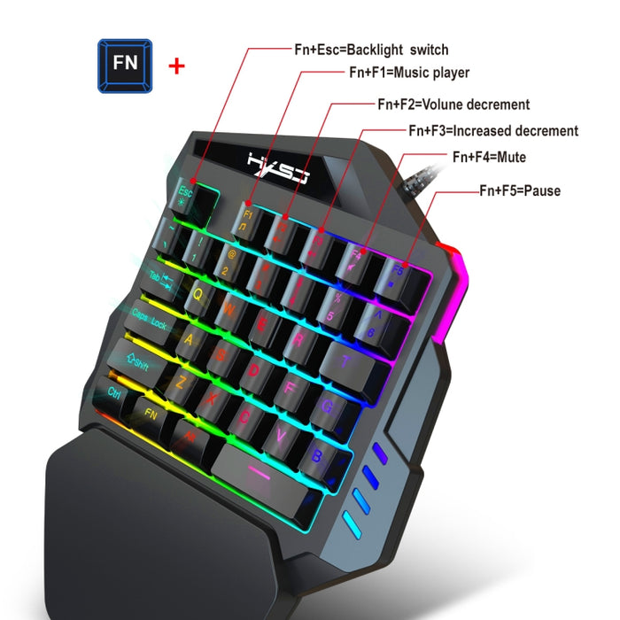HXSJ V100 Teclado para juegos con cable, retroiluminación de siete colores, mecánico, universal, con una sola mano, 35 teclas, eje azul, longitud: 1,6 m