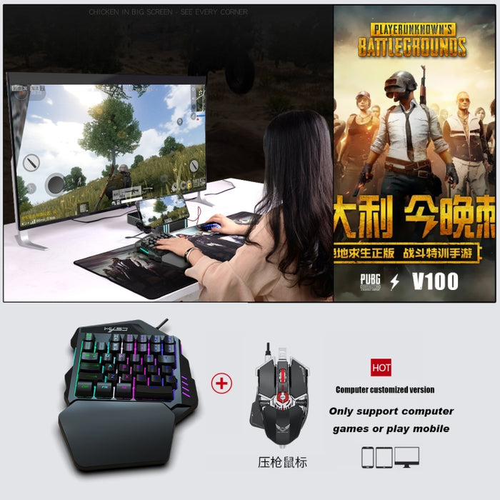 HXSJ V100 Teclado para juegos con cable, retroiluminación de siete colores, mecánico, universal, con una sola mano, 35 teclas, eje azul, longitud: 1,6 m