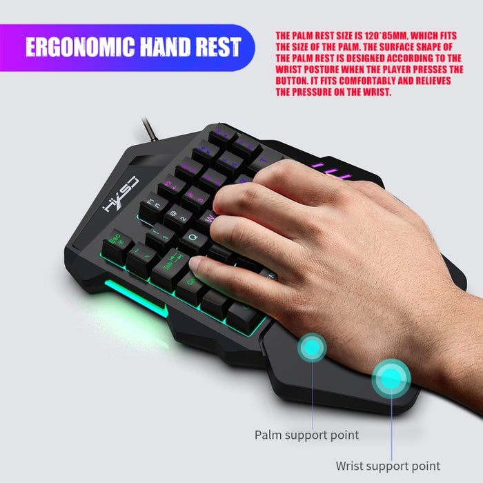 HXSJ V100 Teclado para juegos con cable, retroiluminación de siete colores, mecánico, universal, con una sola mano, 35 teclas, eje azul, longitud: 1,6 m