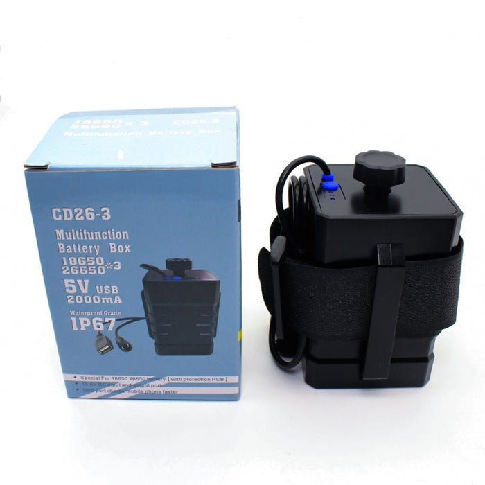 Caja de batería impermeable IPX7 18650/26650 de 3 secciones con cabeza redonda de 12v y conector USB de 5v El voltaje de salida no incluye batería