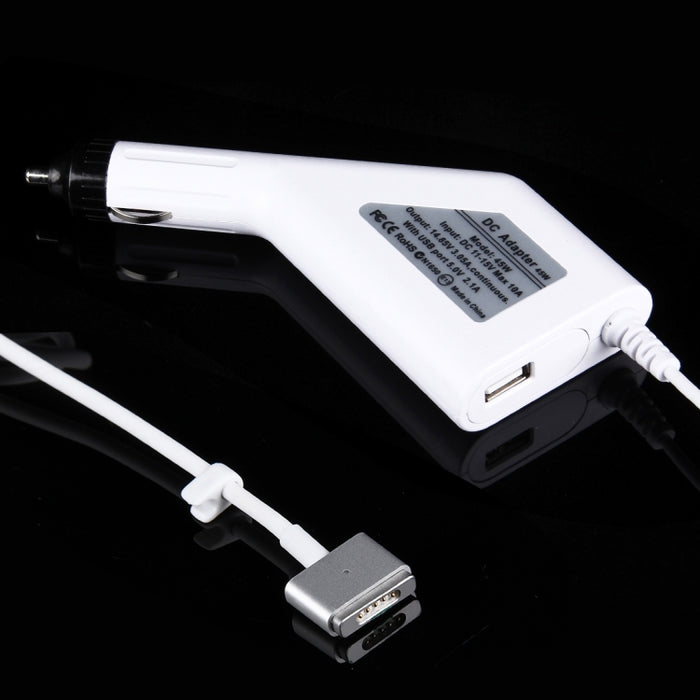 Cargador de coche MagSafe 2 estilo T de 45 W, 14,85 V, 3,05 A, 5 pines, con 1 puerto USB para Apple Macbook A1466 / A1436 / A1465 / A1435 / MD224 / MD231 / MD761 / MD711, longitud: 1,7 m