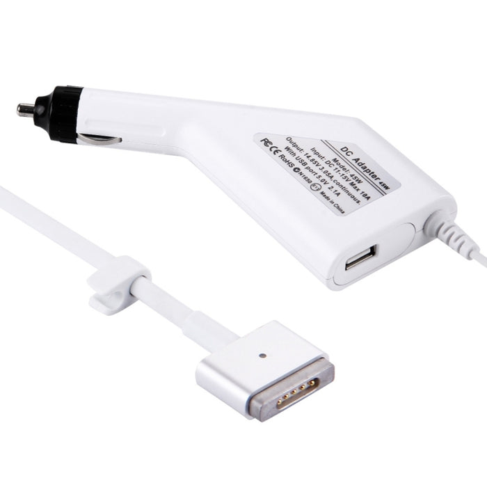 Cargador de coche MagSafe 2 estilo T de 45 W, 14,85 V, 3,05 A, 5 pines, con 1 puerto USB para Apple Macbook A1466 / A1436 / A1465 / A1435 / MD224 / MD231 / MD761 / MD711, longitud: 1,7 m