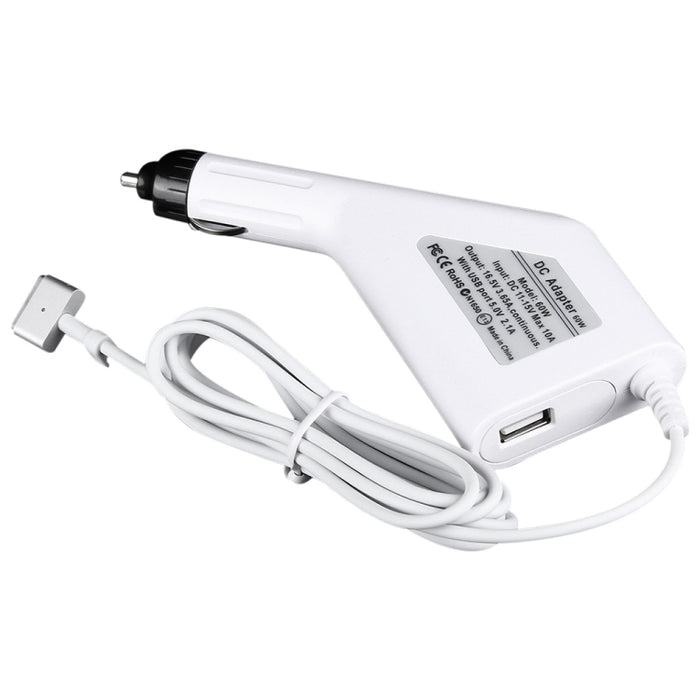 Cargador de coche MagSafe 2 estilo T de 60 W, 16,5 V, 3,65 A, 5 pines, con 1 puerto USB para Apple Macbook A1465 / A1502 / A1435 / MD212 / MD2123 / MD662, longitud: 1,7 m