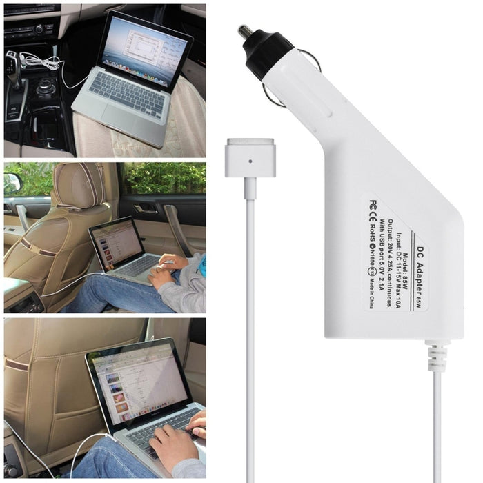Cargador de coche MagSafe 2 estilo T de 85 W, 20 V, 4,25 A, 5 pines, con 1 puerto USB para Apple Macbook A1398 / A1424 / MC975 / MC976 / ME664 / ME665, longitud: 1,7 m