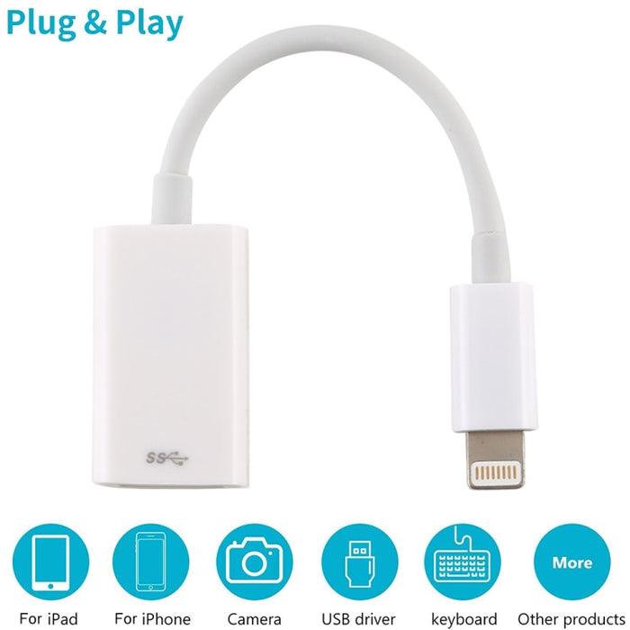 Adaptador de cámara NK102 de 8 pines macho a un solo puerto USB hembra, compatible con sistemas iOS 13.0 y superiores
