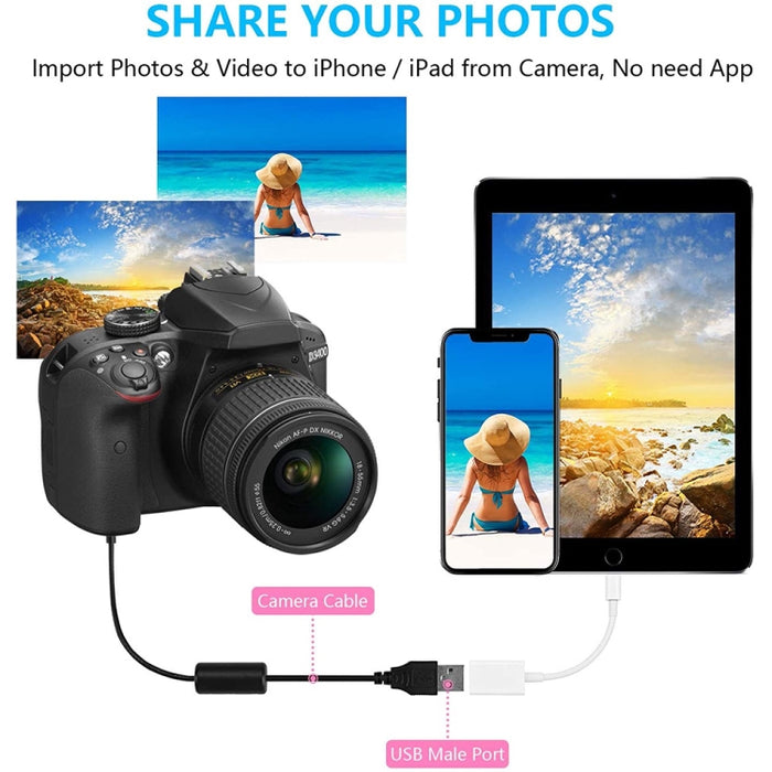 Adaptador de cámara NK102 de 8 pines macho a un solo puerto USB hembra, compatible con sistemas iOS 13.0 y superiores