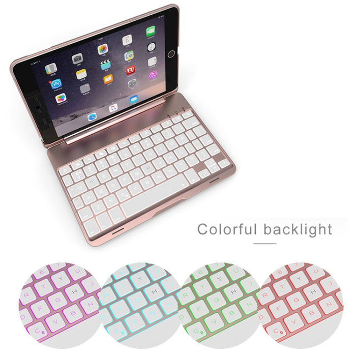 F8SM + versión para ordenador portátil, colorida funda para tableta con teclado Bluetooth de aleación de aluminio retroiluminada para iPad mini 4/mini 5
