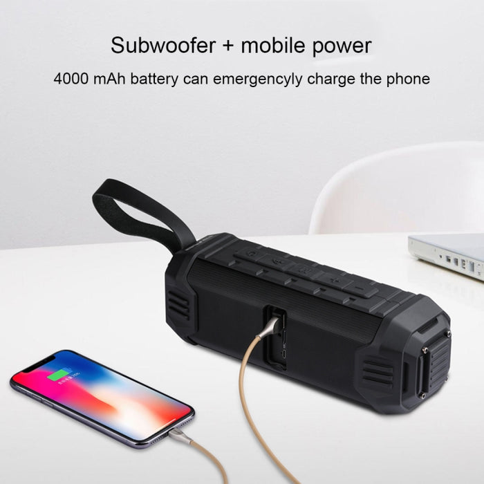 Wei Y280 IPX4 Altavoz Bluetooth Power Bank con graves mejorados, micrófono incorporado, compatible con tarjeta FM/USB/TF/AUX