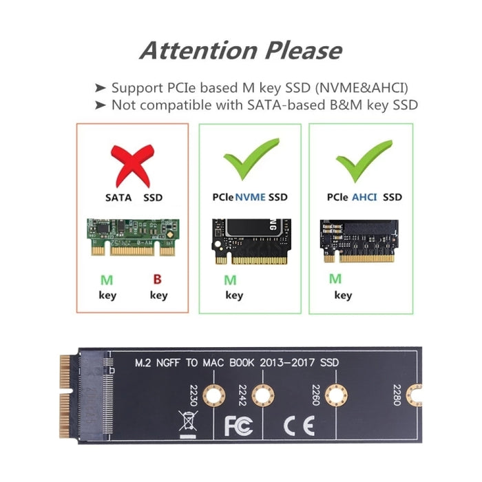 M.2 PCIE NVME SSD a Mac Book Air Pro 2013-2017 Placa adaptadora de disco duro SSD para A1465 A1466 A1398 A1502, M.2 PCIE NVME SSD to SSD