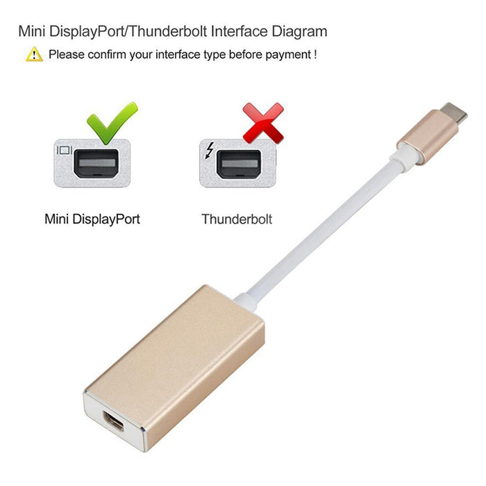 Convertidor USB-C / Type-C 3.1 macho a Mini DP hembra HD, longitud: 12 cm