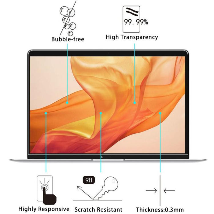 Película de vidrio templado a prueba de explosiones de dureza superficial 9H de 0,26 mm para MacBook Air 13.3 (2018)