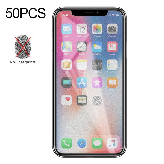 Para iPhone X / XS / iPhone 11 Pro 50 piezas de película de vidrio templado esmerilado mate, sin paquete al por menor