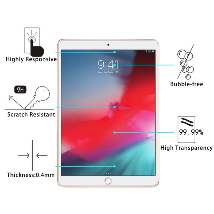 75 PCS 0,4 mm 9H Dureza superficial Película de vidrio templado a prueba de explosiones para iPad 5/6/7, iPad Air 1/2 9,7 pulgadas