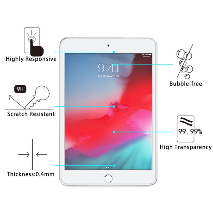 100 PCS 0,4 mm 9H Dureza superficial Película de vidrio templado a prueba de explosiones para iPad mini 2019
