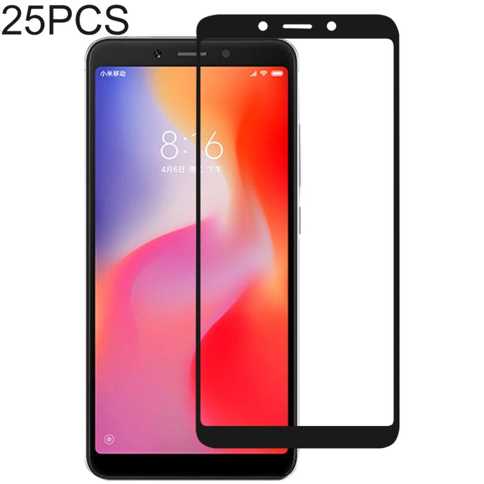 Película de vidrio templado protectora de pantalla de cubierta completa con pegamento completo de 25 piezas para Xiaomi Redmi 6 y 6A, For Xiaomi Redmi 6 & 6A