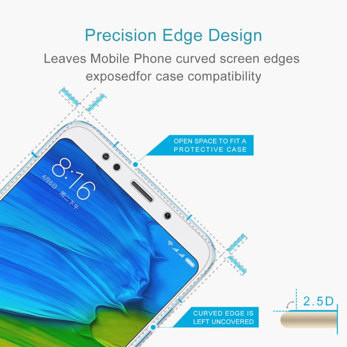 Para Xiaomi Redmi 5 Plus 0.26mm 9H Dureza superficial 2.5D Protector de pantalla de vidrio templado con borde curvo, For Redmi 5 Plus