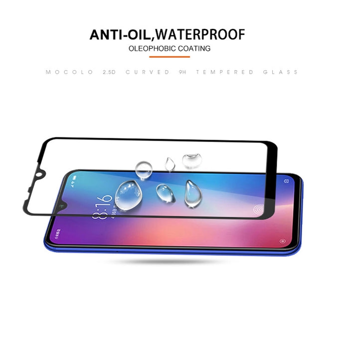 mocolo 0.33mm 9H 2.5D Película de vidrio templado con impresión de seda y pegamento completo para Xiaomi Mi 9 SE, For Xiaomi Mi 9 SE