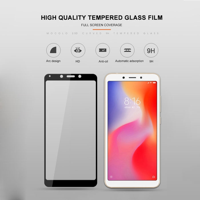 mocolo 0.33mm 9H 2.5D Película de vidrio templado con impresión de seda para Xiaomi Redmi 6, Xiaomi Redmi 6