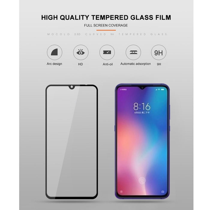 mocolo 0.33mm 9H 2.5D Película de vidrio templado con impresión de seda para Xiaomi Mi 9, Xiaomi Mi 9