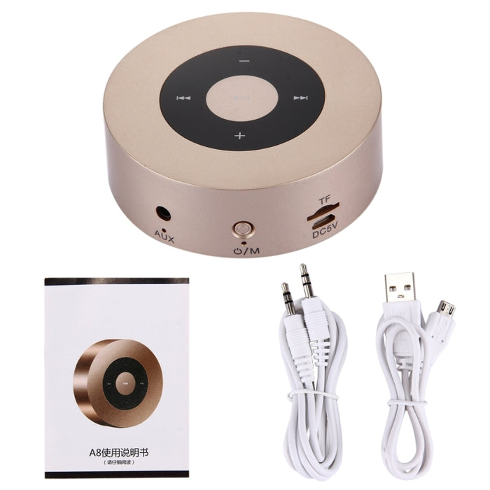 Altavoz Bluetooth estéreo portátil A8 micrófono incorporado, compatible con llamadas manos libres/tarjeta TF/entrada auxiliar