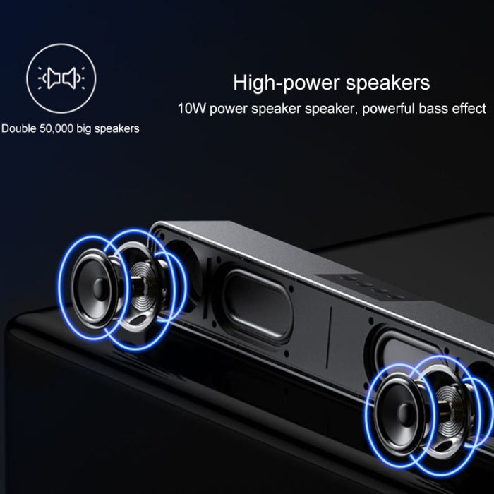 LEERFEI E91 10W Forma de barra larga Radio multimedia con dos altavoces Audio Bluetooth, compatible con tarjeta TF/disco U/AUX de 3,5 mm, compatible con tarjeta TF/disco U/AUX de 3,5 mm