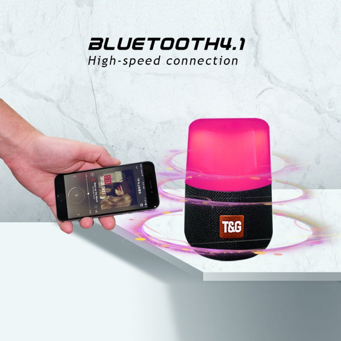 T&G TG168 Altavoz estéreo inalámbrico portátil Bluetooth V5.0 con asa, micrófono incorporado, soporte de luz LED intermitente, tarjeta TF, disco U, entrada auxiliar y FM