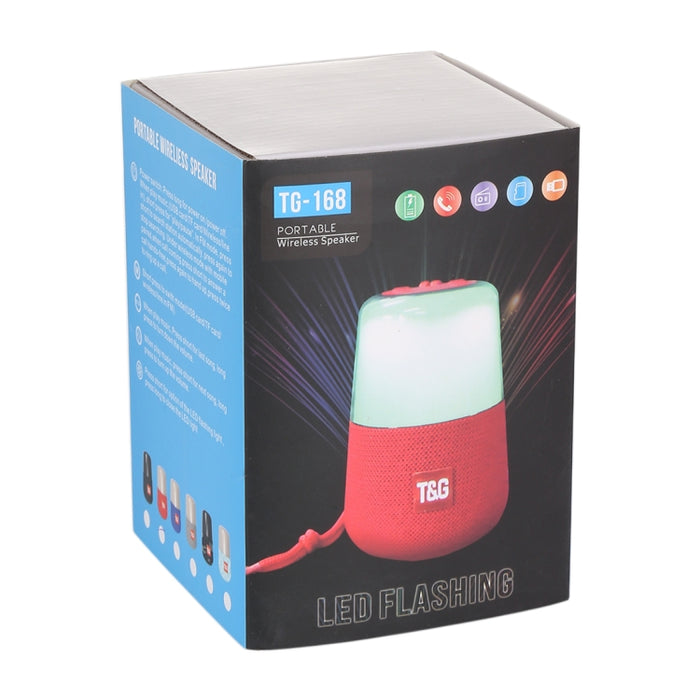 T&G TG168 Altavoz estéreo inalámbrico portátil Bluetooth V5.0 con asa, micrófono incorporado, soporte de luz LED intermitente, tarjeta TF, disco U, entrada auxiliar y FM