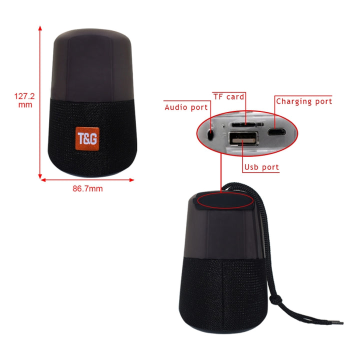 T&G TG168 Altavoz estéreo inalámbrico portátil Bluetooth V5.0 con asa, micrófono incorporado, soporte de luz LED intermitente, tarjeta TF, disco U, entrada auxiliar y FM