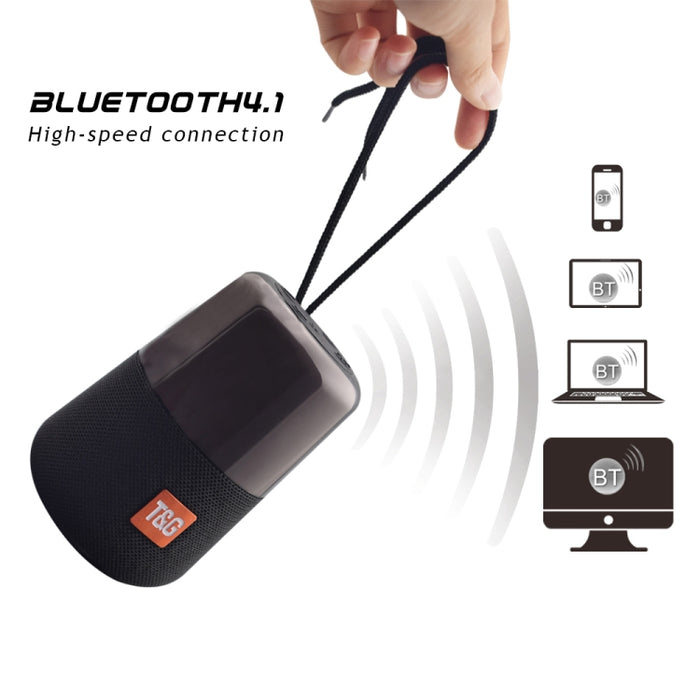T&G TG168 Altavoz estéreo inalámbrico portátil Bluetooth V5.0 con asa, micrófono incorporado, soporte de luz LED intermitente, tarjeta TF, disco U, entrada auxiliar y FM