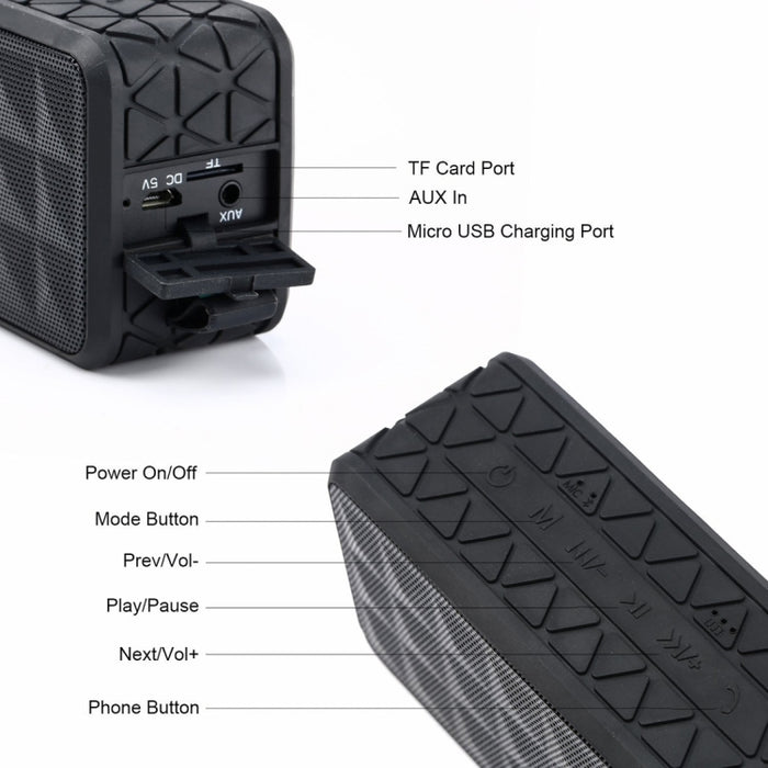 Altavoz Bluetooth impermeable Z18 3ATM con gancho para colgar, llamadas manos libres y tarjeta TF y AUX.