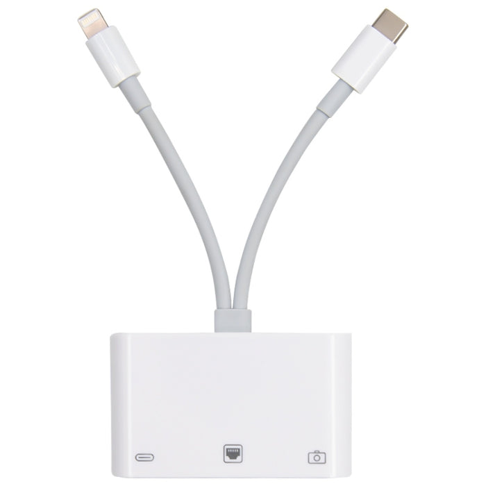 NK-107 Pro 3 en 1 USB-C / Type-C + 8 pines macho a USB + RJ45 + adaptador de interfaz de carga hembra de 8 pines