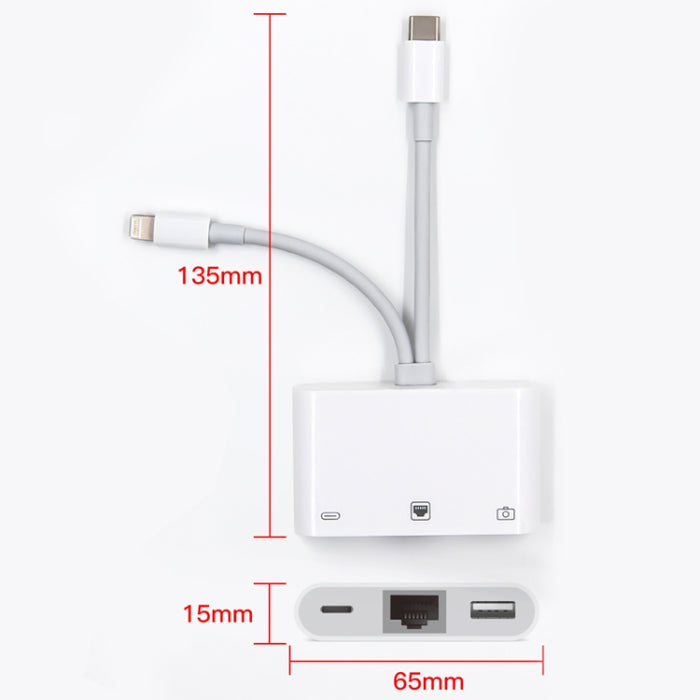 NK-107 Pro 3 en 1 USB-C / Type-C + 8 pines macho a USB + RJ45 + adaptador de interfaz de carga hembra de 8 pines
