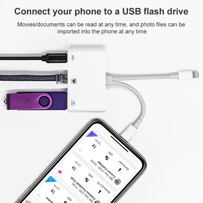 NK-107 Pro 3 en 1 USB-C / Type-C + 8 pines macho a USB + RJ45 + adaptador de interfaz de carga hembra de 8 pines