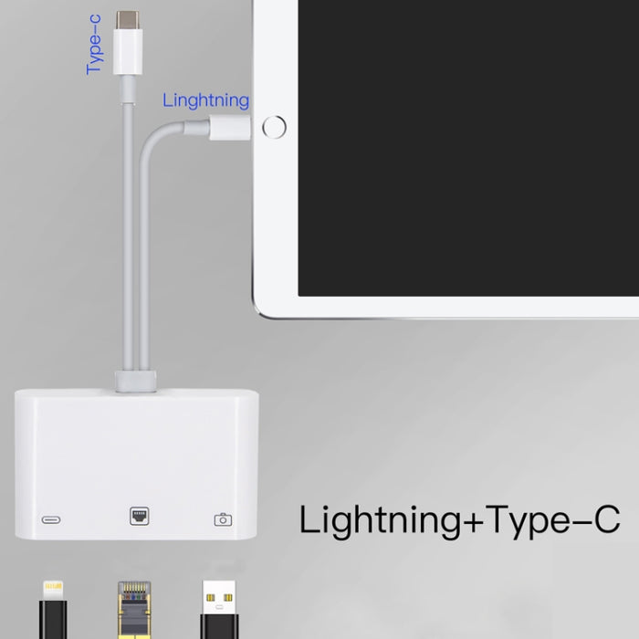 NK-107 Pro 3 en 1 USB-C / Type-C + 8 pines macho a USB + RJ45 + adaptador de interfaz de carga hembra de 8 pines