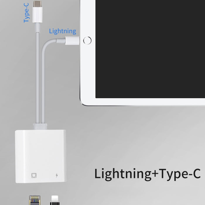 NK-1035 Pro 2 en 1 USB-C / Type-C + Adaptador de interfaz de carga hembra de 8 pines macho a RJ45 + 8 pines