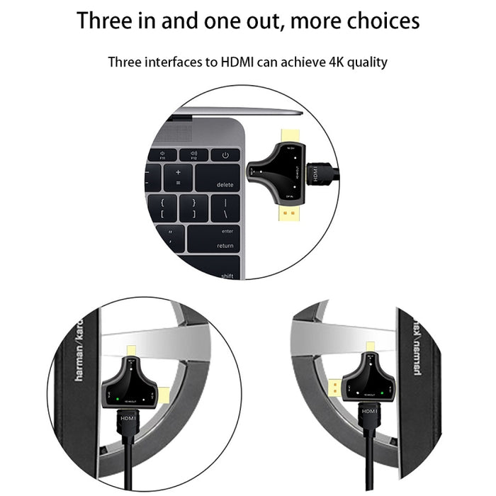 D62A DisplayPort + Mini DP + HDMI Macho a HDMI Hembra Adaptador 3 en 1