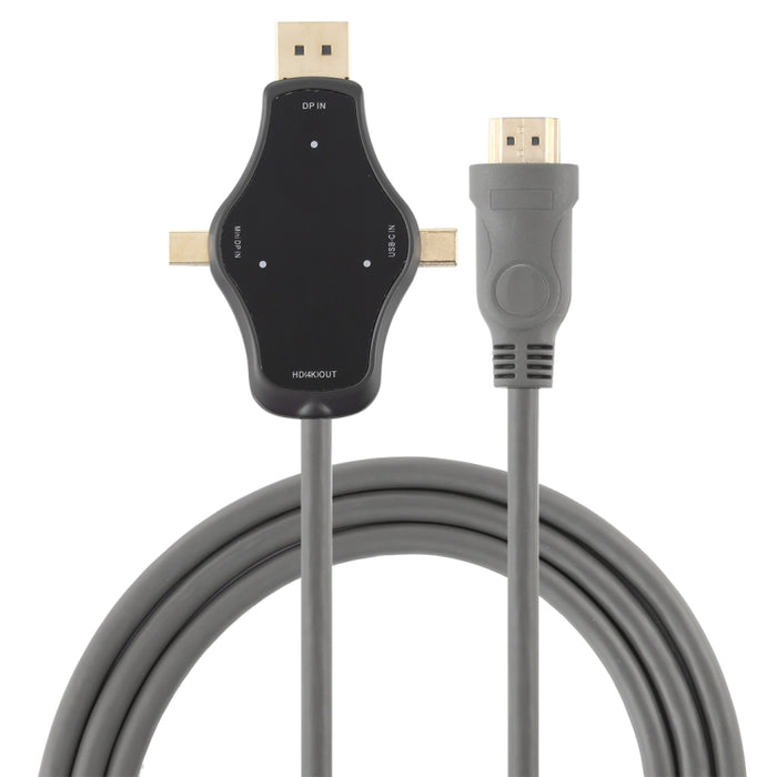 D65A Entrada DisplayPort de 1,8 m y entrada Mini DP y entrada USB-C/Tipo-C a cable adaptador de vídeo de salida HDMI 4K