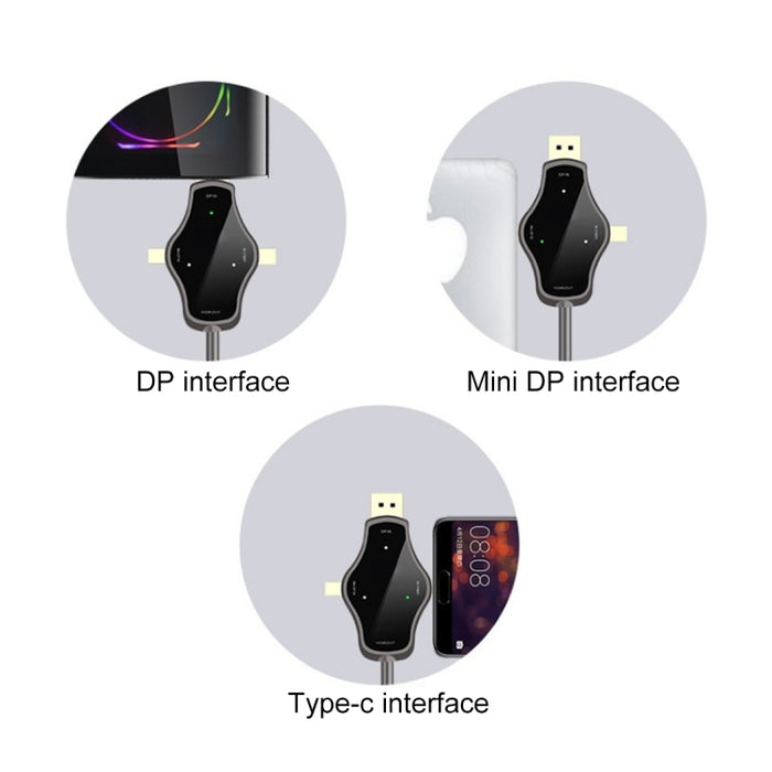 D65A Entrada DisplayPort de 1,8 m y entrada Mini DP y entrada USB-C/Tipo-C a cable adaptador de vídeo de salida HDMI 4K