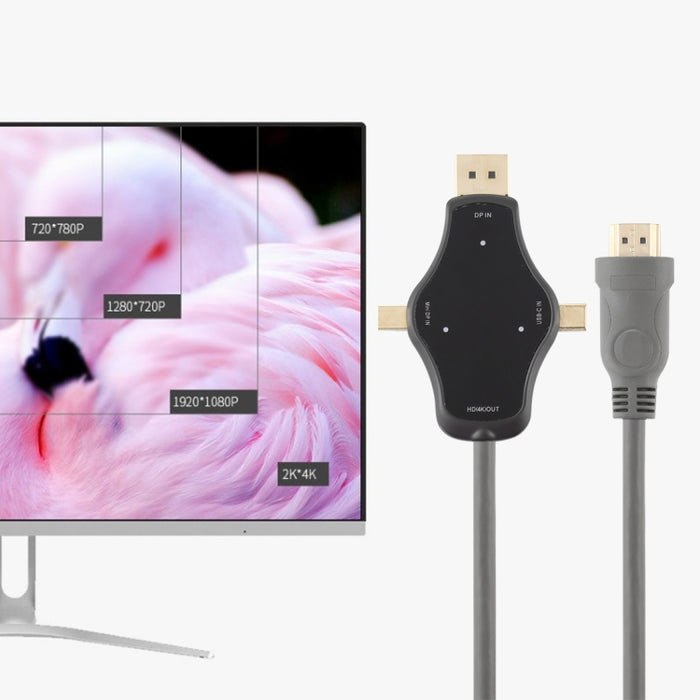 D65A Entrada DisplayPort de 1,8 m y entrada Mini DP y entrada USB-C/Tipo-C a cable adaptador de vídeo de salida HDMI 4K