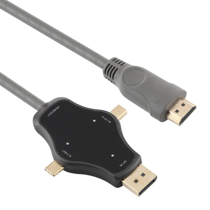 D65A Entrada DisplayPort de 1,8 m y entrada Mini DP y entrada USB-C/Tipo-C a cable adaptador de vídeo de salida HDMI 4K