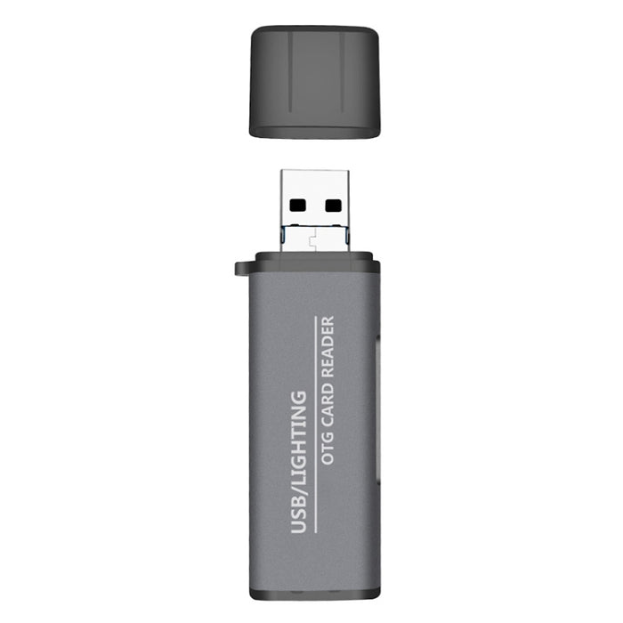 118 2 en 1 USB + Interfaces de 8 pines Disco flash USB / Tarjeta de memoria Lector de tarjetas OTG para sistema IOS Teléfono móvil / computadora