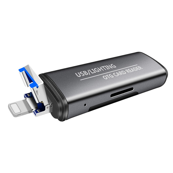 118 2 en 1 USB + Interfaces de 8 pines Disco flash USB / Tarjeta de memoria Lector de tarjetas OTG para sistema IOS Teléfono móvil / computadora