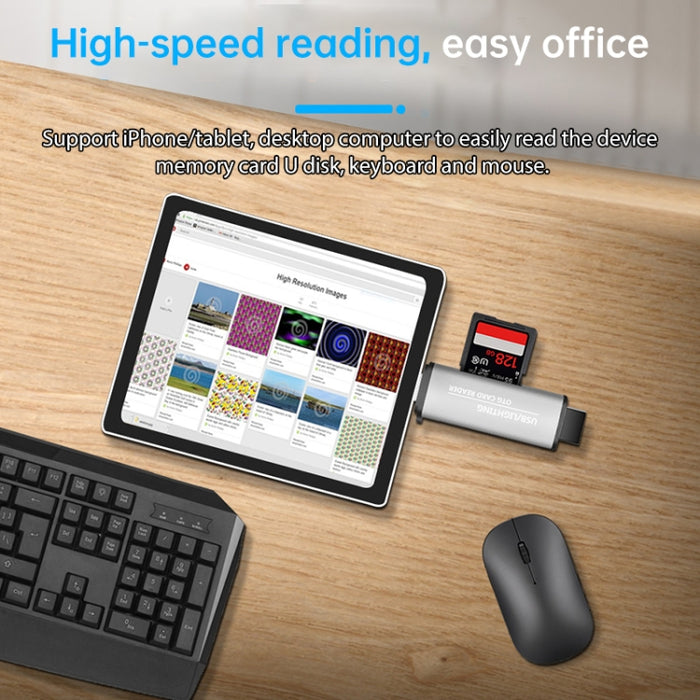 118 2 en 1 USB + Interfaces de 8 pines Disco flash USB / Tarjeta de memoria Lector de tarjetas OTG para sistema IOS Teléfono móvil / computadora