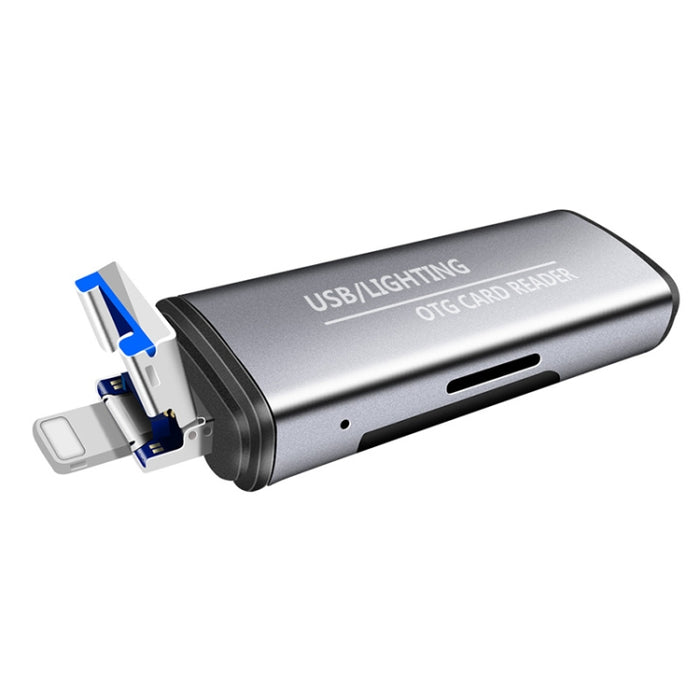 118 2 en 1 USB + Interfaces de 8 pines Disco flash USB / Tarjeta de memoria Lector de tarjetas OTG para sistema IOS Teléfono móvil / computadora
