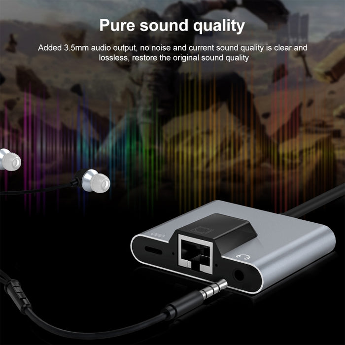NK-1056 3 en 1 8 pines macho a 8 pines de carga + Ethernet RJ45 + adaptador hembra para auriculares de 3,5 mm