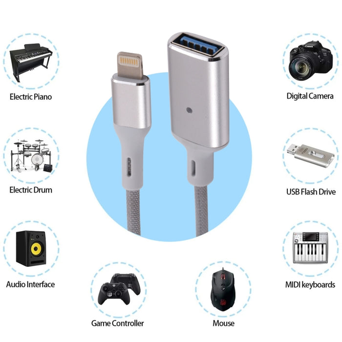 Varón de 8 pines al adaptador de cámara OTG hembra USB, compatible con IOS 13 o superior
