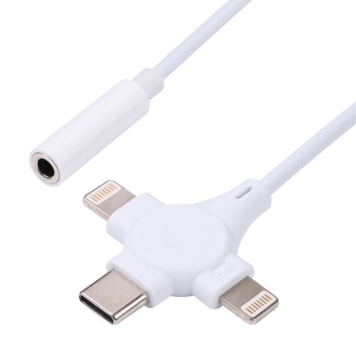Cable adaptador de audio digital dual de 8 pines + USB-C/Tipo-C macho a hembra de 3,5 mm