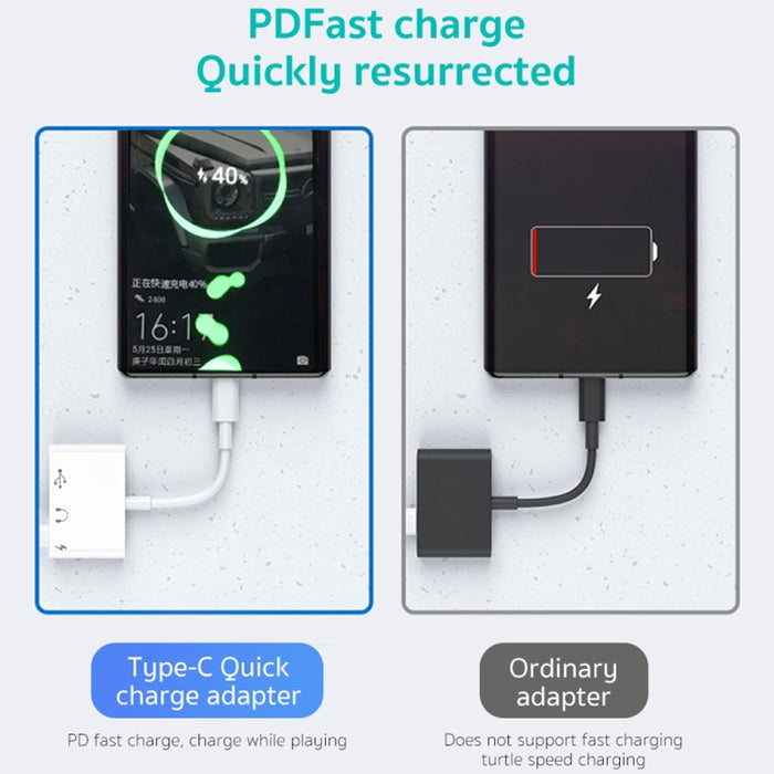 Adaptador OTG 3 en 1 USB-C / Type-C macho a Type-C + USB + hembra de 3,5 mm
